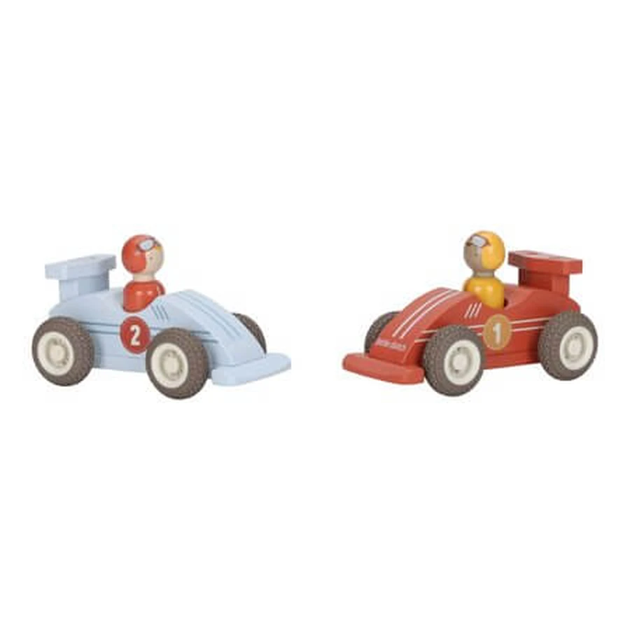 Set 2 Masinute de curse din lemn cu pilot, 18 luni+, Little Dutch