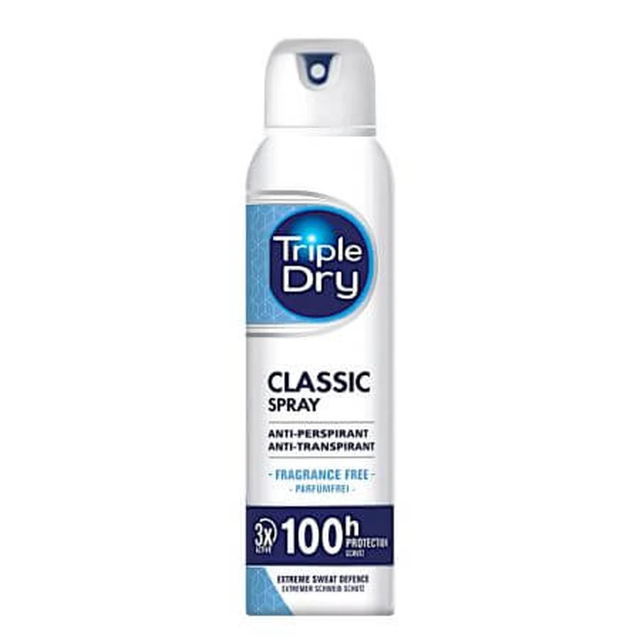 Spray deodorant antiperspirant fara parfum Classic, 150 ml, Triple Dry