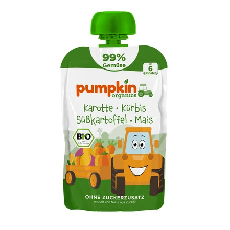 Biologische puree van wortel, pompoen, zoete aardappel en maïs, vanaf 6 maanden, 100 g, Pumpkin Organics