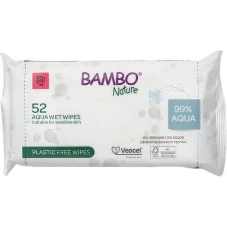Vochtige doekjes (99% water), 52 stuks, Bambo Nature