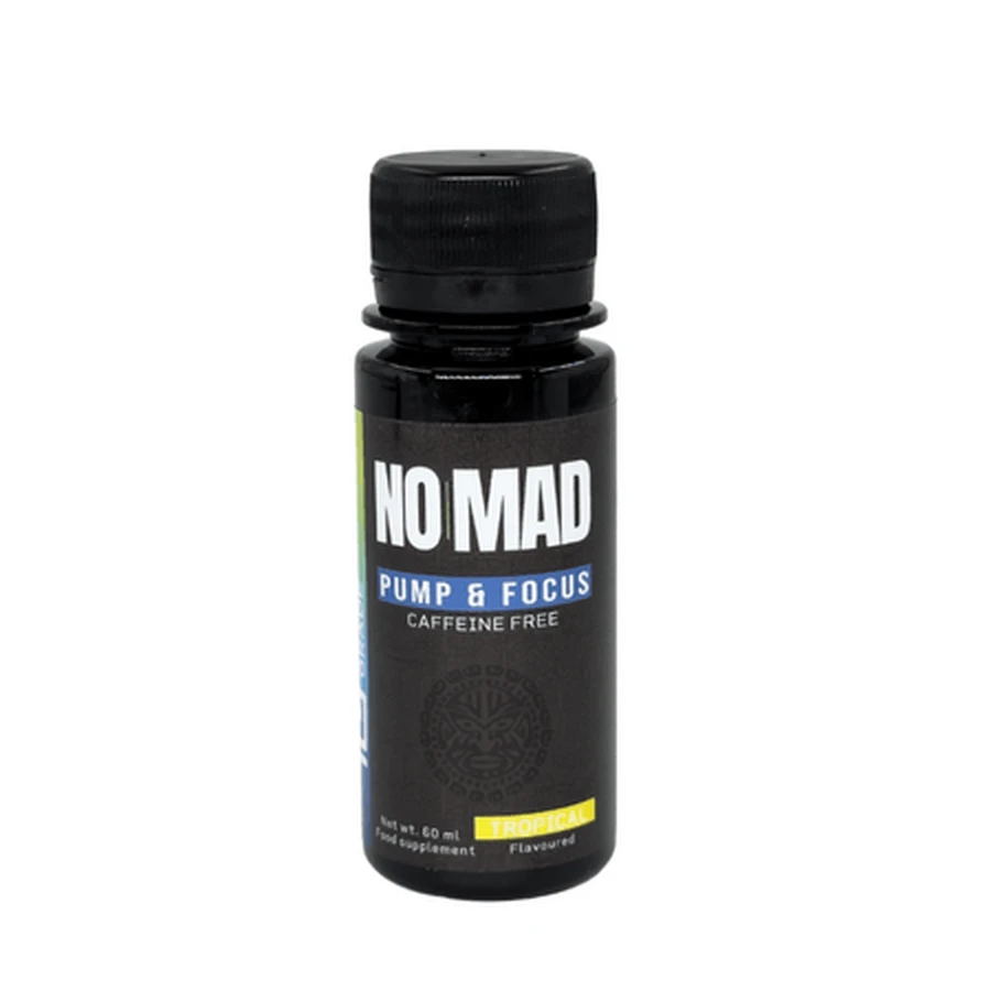 No Mad cafeïnevrije pre-workout-shot voor pomp en focus, tropisch, 60 ml, farmaceutische kwaliteit
