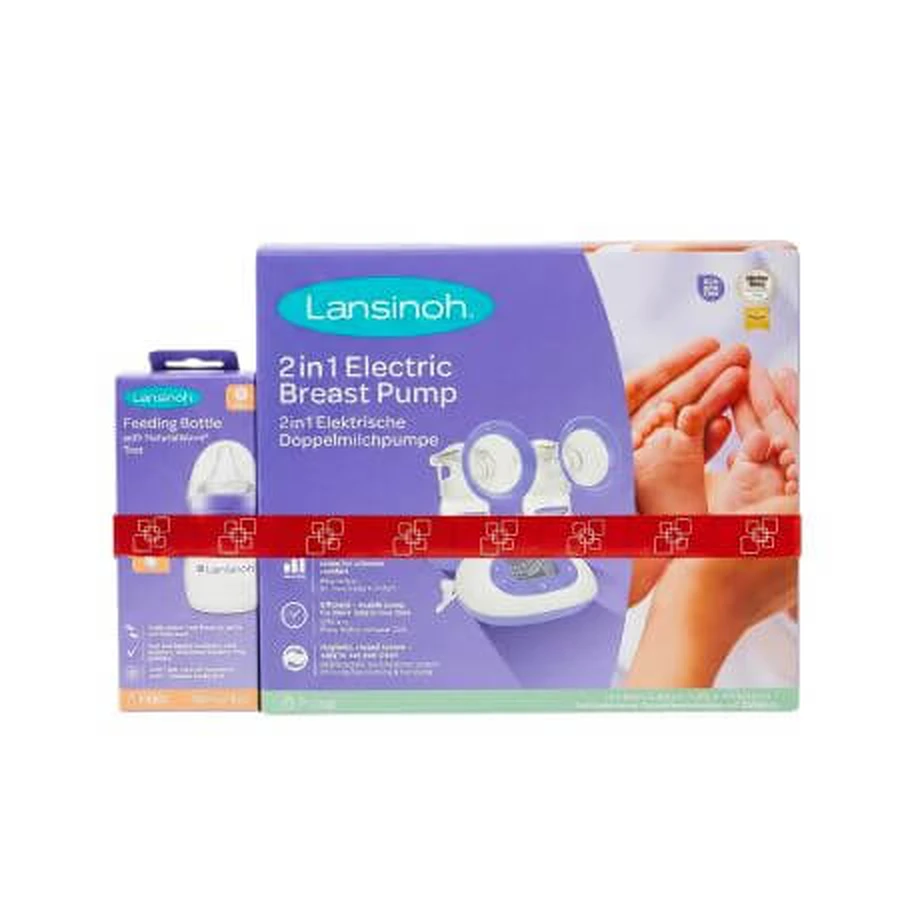 2-in-1 Electric Breast Pump Set + 160 ml Natural Wave Bottle with Nipple, Lansinoh