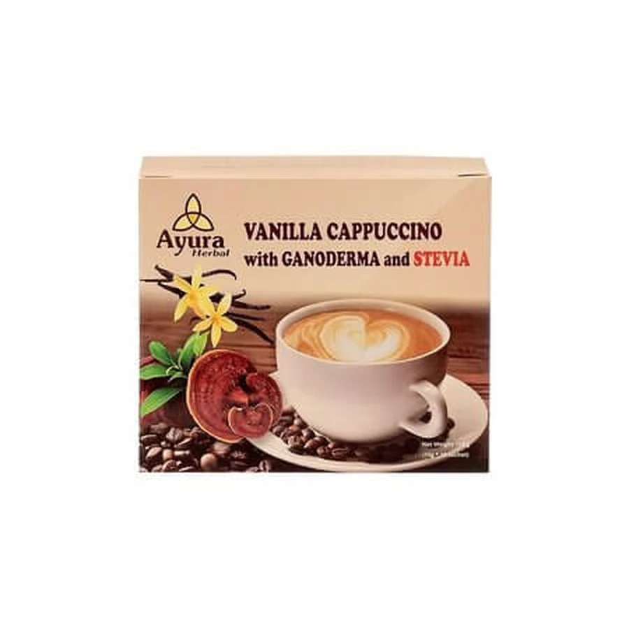 Instant-Kaffeemischung mit Ganoderma, Stevia und Vanille, 10 Beutel à 15 g, Ayura Herbal