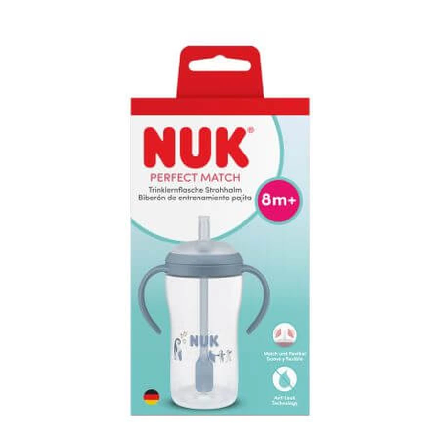 Bicchierino di transizione Perfect Match con manici e cannuccia, blu, dagli 8 mesi in su, 260 ml, Nuk