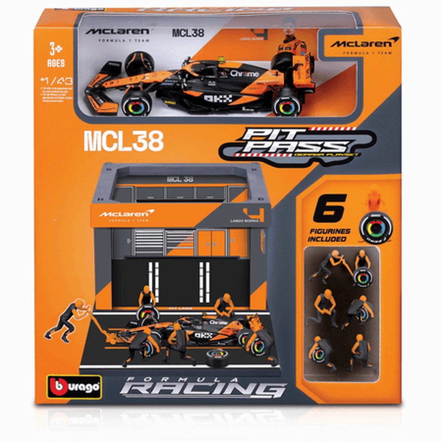 Modellino da collezione F1 Pit Pass, scala 1:43, Lando Norris, Bburago