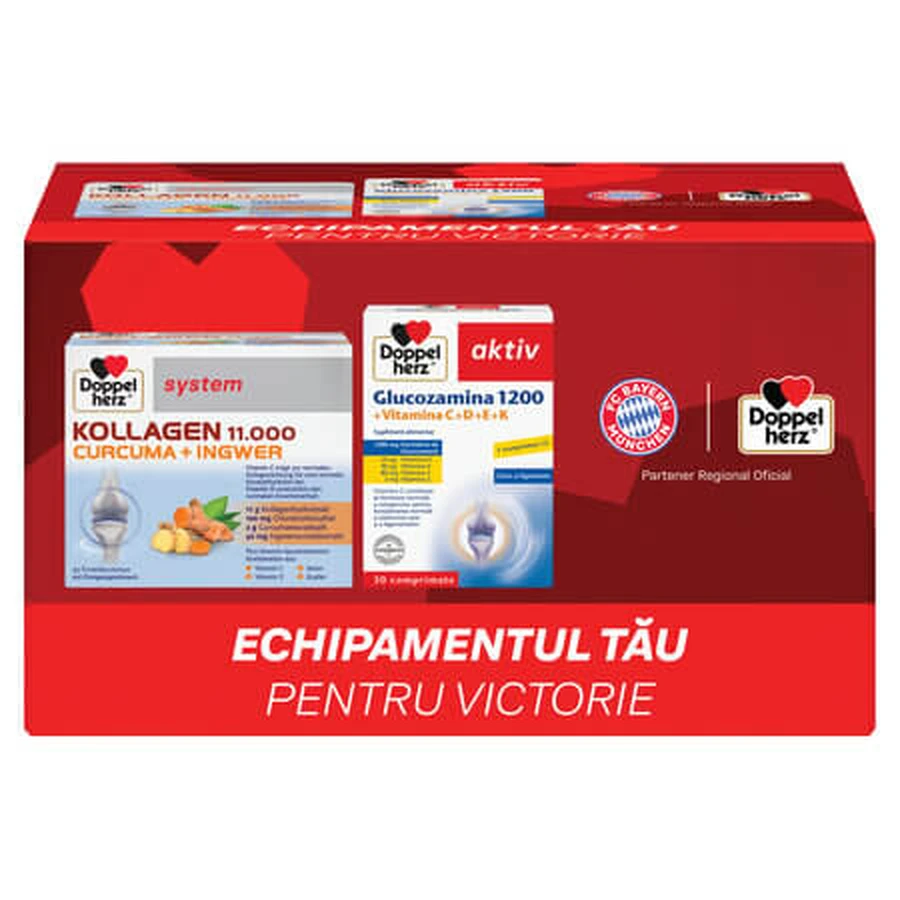 Kollagen 11000 Kurkuma + Gember en Glucosamine 1200-pak, 30 ampullen + 30 tabletten, Doppelherz