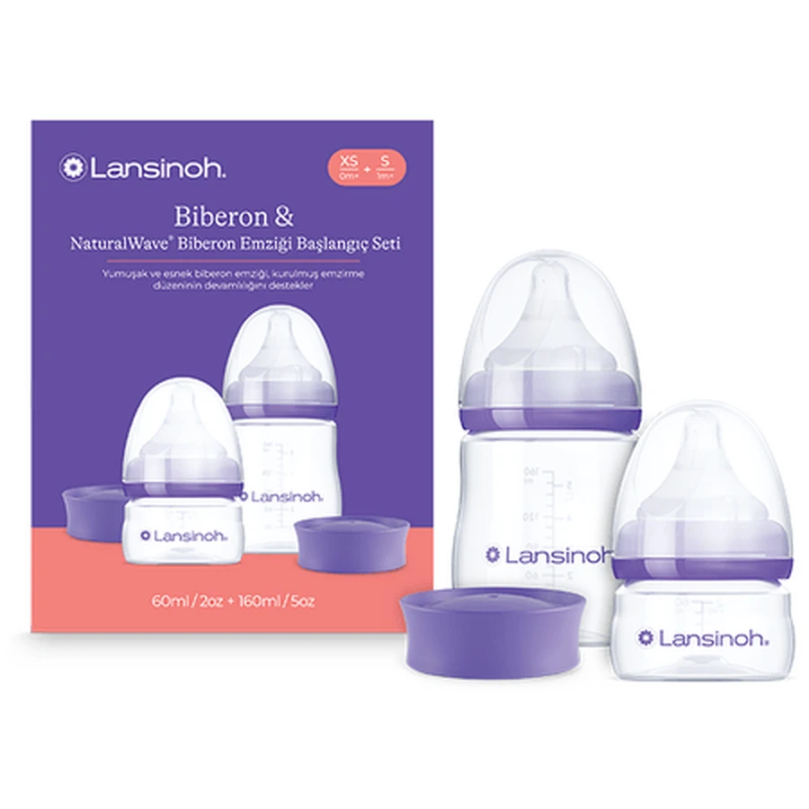 Lot de biberons NaturalWave avec tétine, 60 ml XS + 160 ml S, Lansinoh