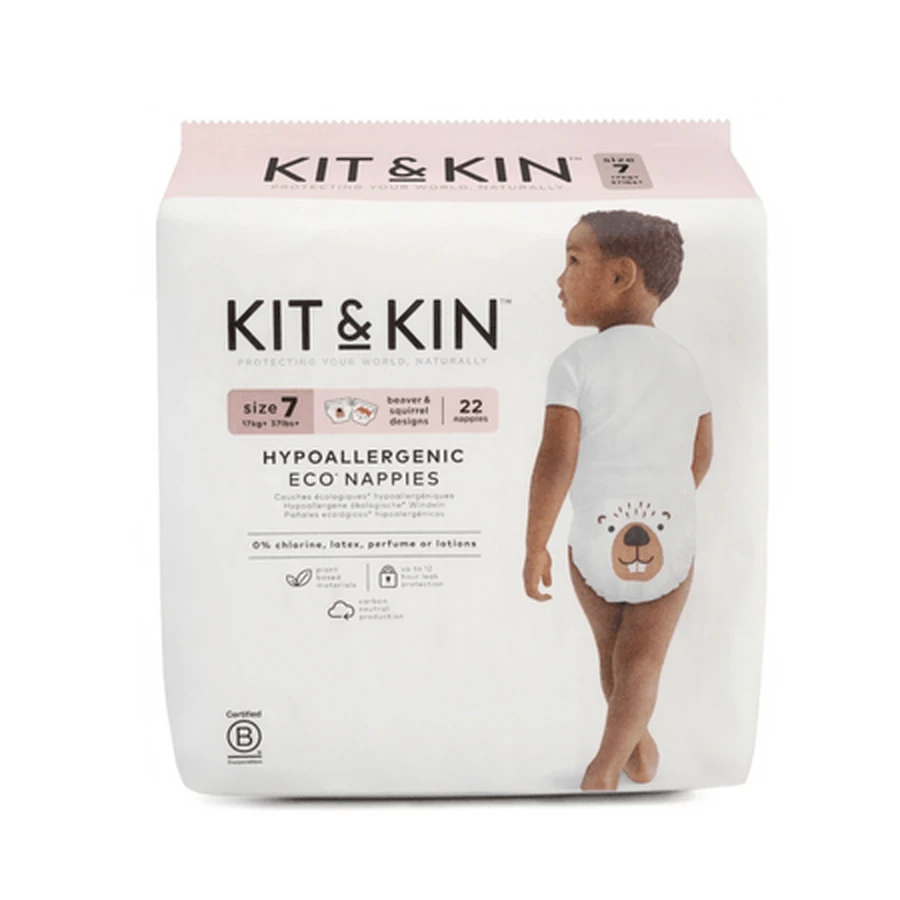 Ekologiczne pieluchy hipoalergiczne, rozmiar 7, od 17 kg, 22 sztuki, Kit&Kin: ceny i cechy