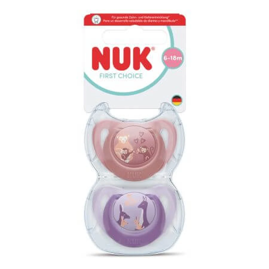 Set suzete First Choice, Maimuta/Cangur, 6-18 luni, 2 bucati, Nuk