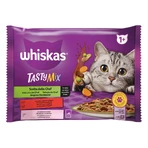 WHISKAS Tasty Mix Chef's Choice, salmone, manzo e pollame, cibo umido per gatti in bustine (in salsa), confezione multipla, 85 g x 4