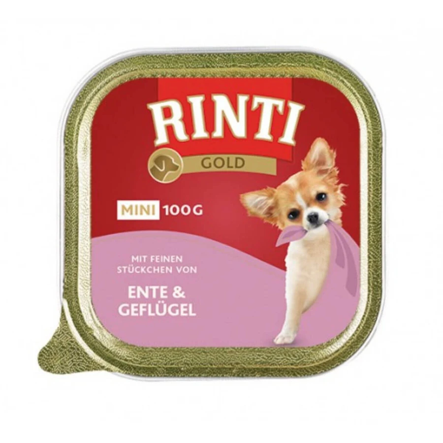 RINTI Gold, XS-S, Anatra e Pollo, Cibo umido in scatola per cani senza cereali (paté), 100 g