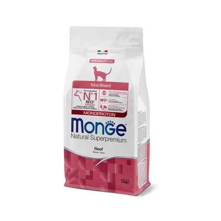 MONGE Natural Superpremium Monoprotein Sterilized, Beef, dry food for spayed cats, 1.5 kg