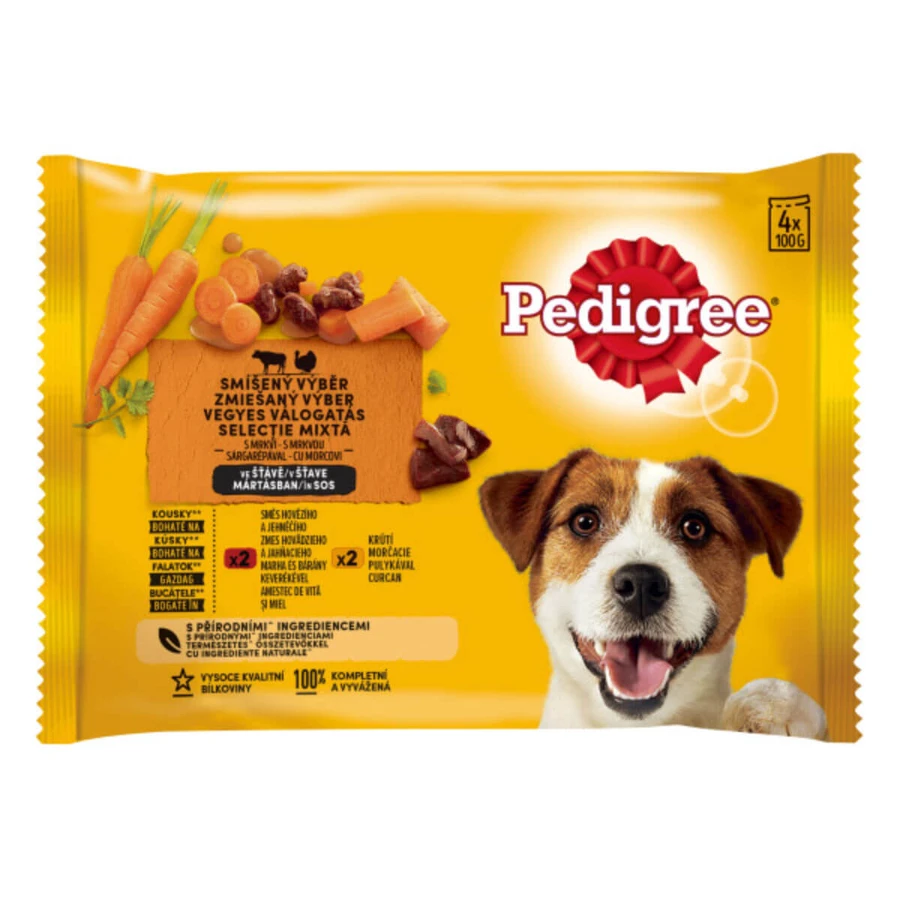 PEDIGREE Gemengd ras, XS-XL, Rundvlees en Kalkoen, nat hondenvoer in zakjes (in saus), multipack, 100 g x 4