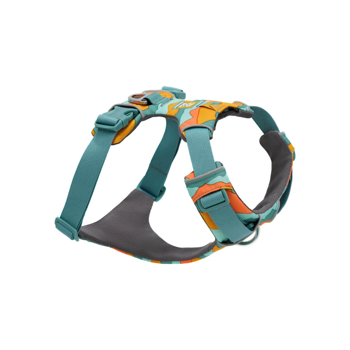 RUFFWEAR Front Rage Spring Mountains, harnas met twee bevestigingspunten (borst en rug) voor hondentraining, verstelbaar, reflecterend, groen en oranje, L-XL (81-107 cm)