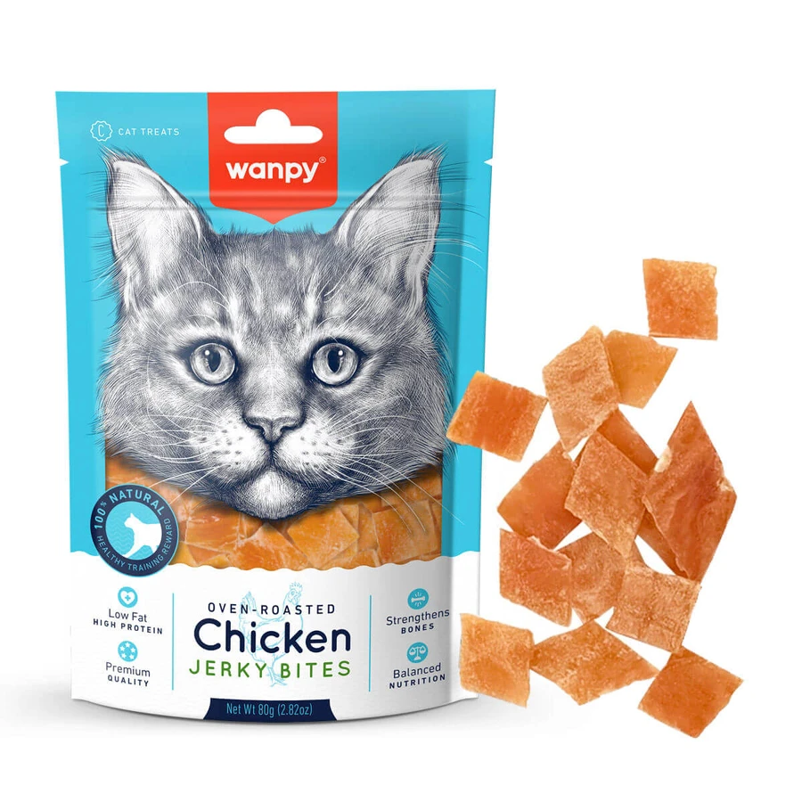 WANPY Jerky Bites, Kip, Kattenlekkernis in zakje, 80 g