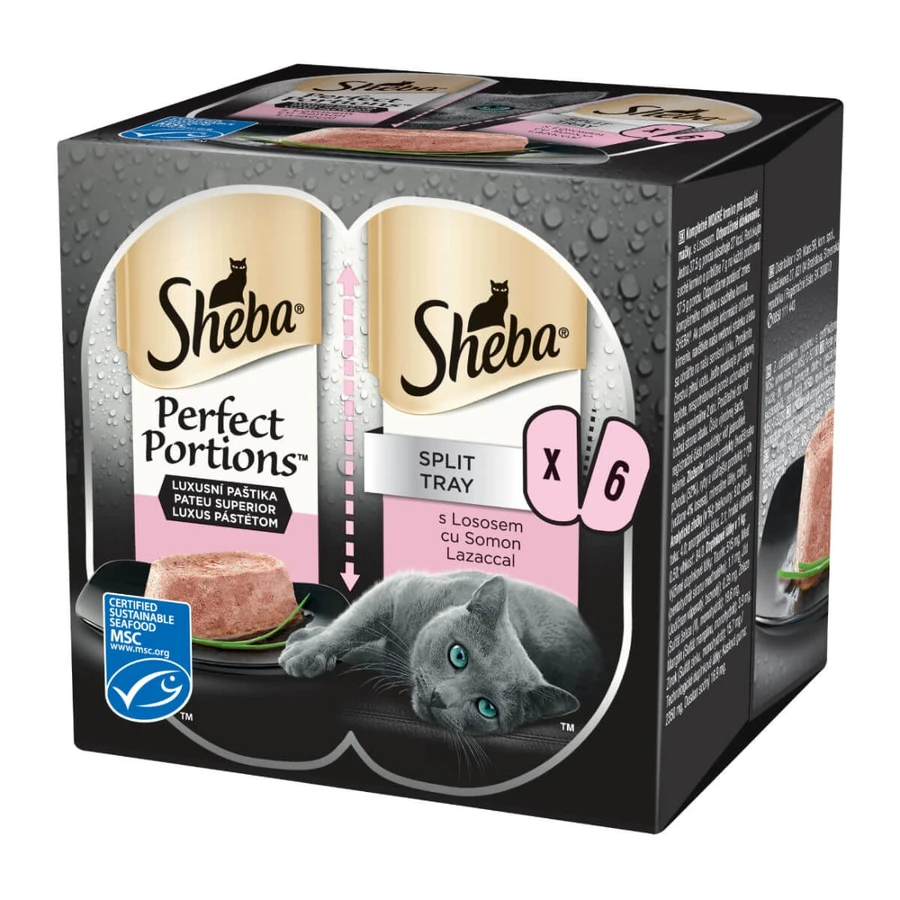 SHEBA Perfect Portions, Zalm, natvoer voor katten in bakjes (paté), multipack, 37,5 g x 6