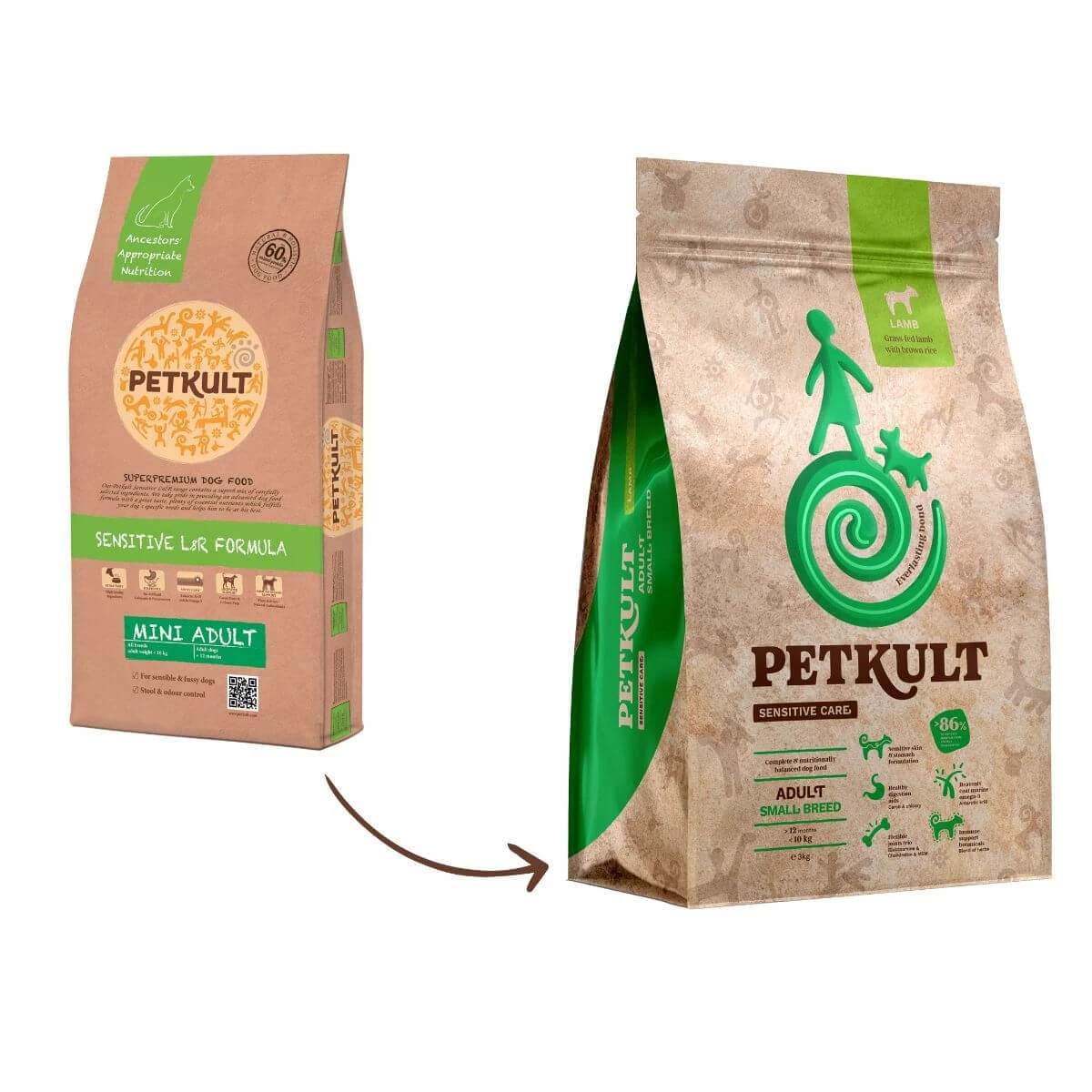PETKULT Sensitive Care Adult Small Breed, XS-S, Lamsvlees en bruine rijst, droogvoer voor honden, voor honden met allergieën, 3 kg