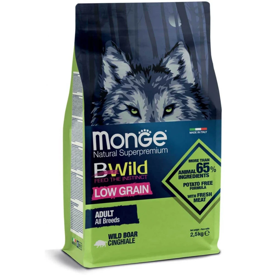 MONGE BWild, XS-XL, Sanglier, Croquettes pour chien à faible teneur en céréales, 2,5 kg