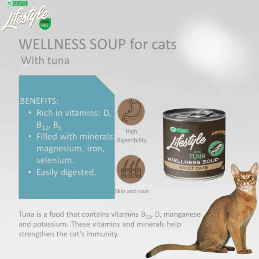 NATURES PROTECTION Lifestyle Sensitive Digestion Soup, Tonijn, nat kattenvoer met één eiwitbron, spijsverteringsstelsel, (topping), 140 g