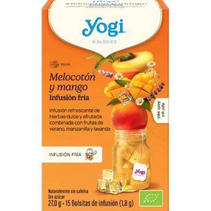 YOGI TEA Cold Brew biologische perzik- en mangothee, 15 x 1,8 g