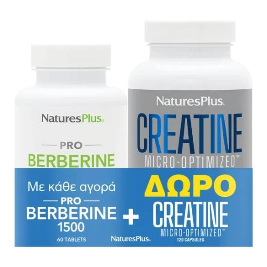 NATURES PLUS Pro Berberine 1500 mg, 60 comprimate și cadou Creatine Micro-Optimized, 120 capsule