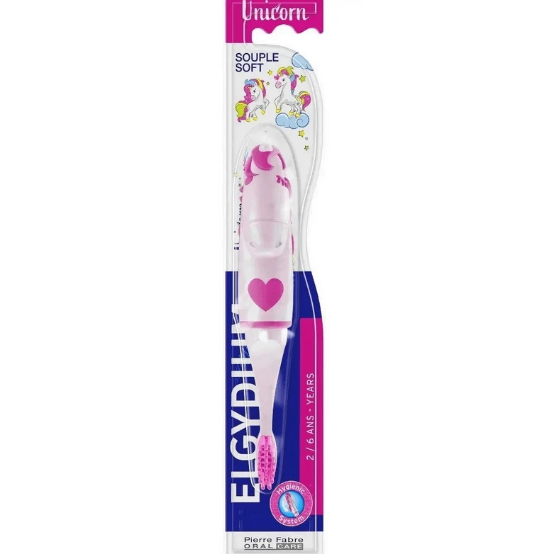 Elgydium | Kids Souple Soft  Eenhoorn-kinder-tandenborstel voor kinderen van 2 tot 6 jaar | 1 stuk