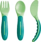 Mam | Cubiertos para bebés | Juego de tenedor, cuchara y cuchillo, a partir de los 6 meses, verde | Juego de 3 piezas