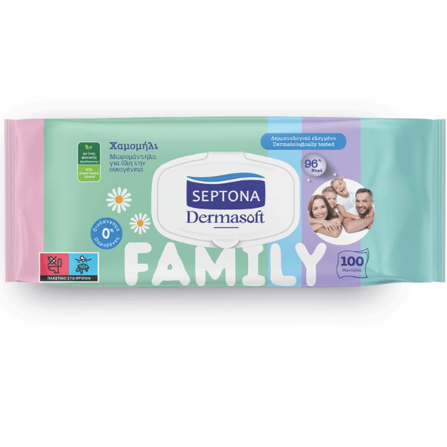 Septona | Dermasoft Family Kamille-babydoekjes voor het hele gezin | 100 stuks