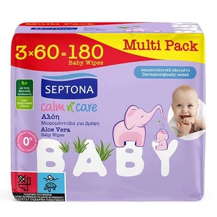 Septona | Chusteczki dla niemowląt „Calm n' Care” z aloesem | 3 opakowania po 60 sztuk 