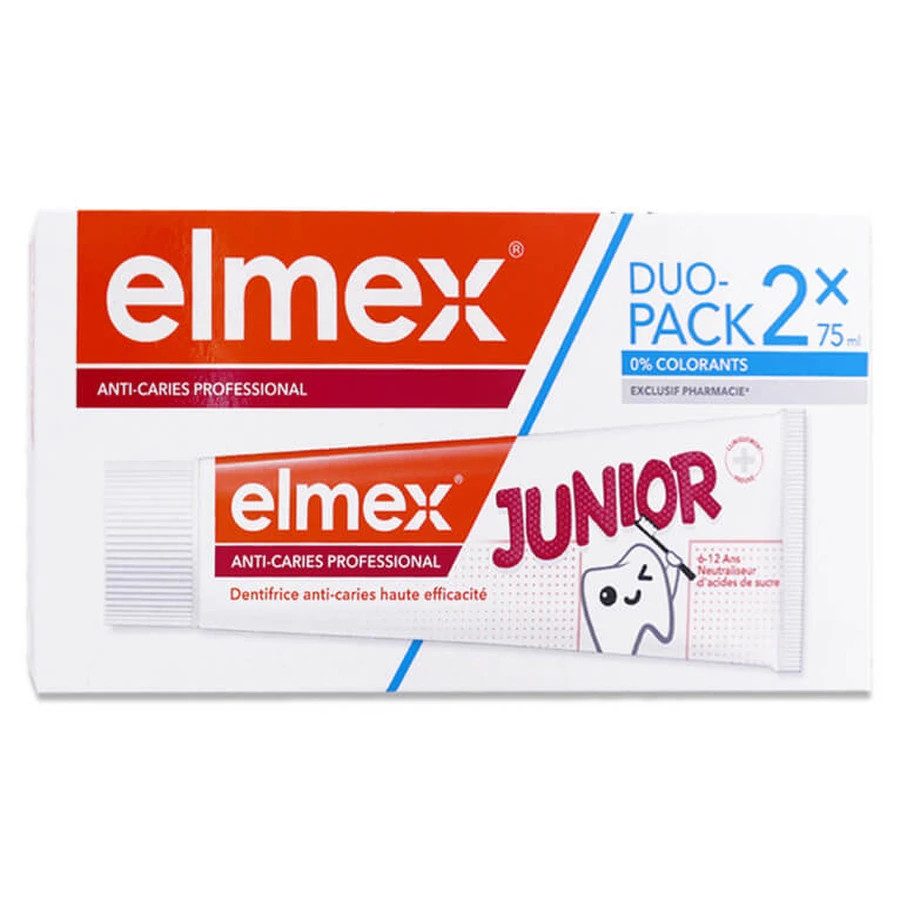 ELMEX JUNIOR, PASTA DENTÍFRICA ANTICARIES, PAQUETE DOBLE DE 2 X 75 ML