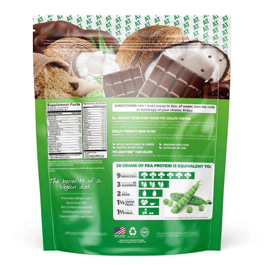 Abouttime Vegan Protein Vegan Proteïne met Natuurlijke Chocolade Smaak, 972,8