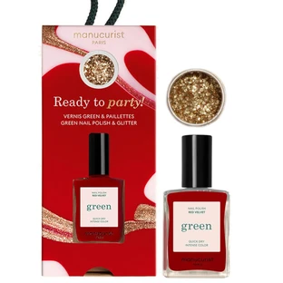 MANUCURIST READY TO PARTY GREEN RED VELVET NAIL POLISH + GOLD GLITTER