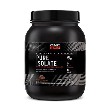 Gnc Amp Pure Isolate, Isolat de protéines de lactosérum à l'arôme de crème glacée au chocolat, 966 g