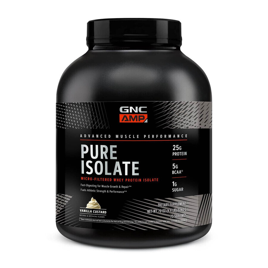 Gnc Amp Pure Isolate, Isolat de protéines de lactosérum avec arôme de vanille, 2240 g