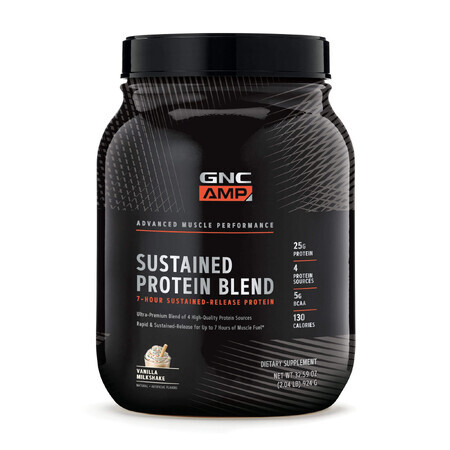 Gnc Amp Sustained Protein Blend, Mezcla de Proteínas, Sabor Batido de Vainilla, 924 G