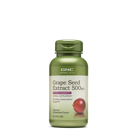 Gnc Herbal Plus Semilla de Uva 500 Mg, Extracto de Semilla de Uva, 60 Cps