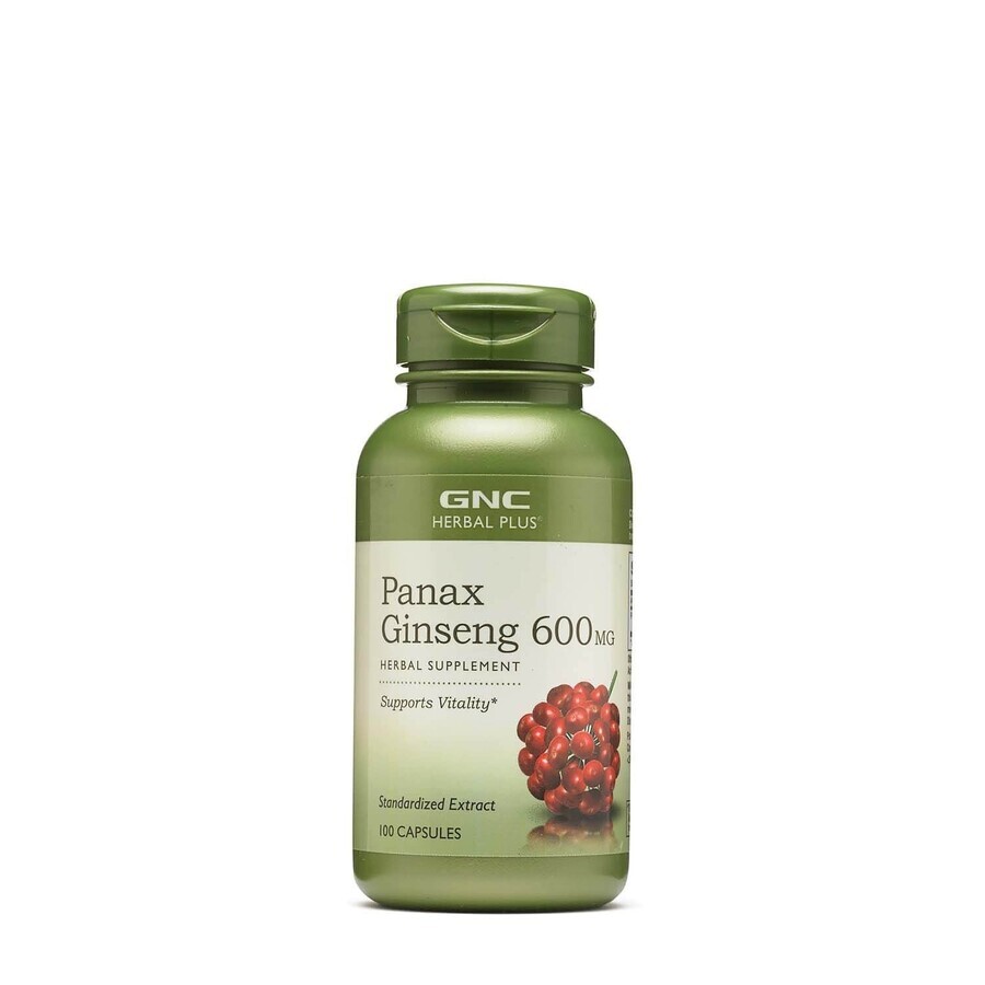 Gnc Herbal Plus Panax Ginseng 600 Mg, Estratto di Ginseng standardizzato, 100 Cps