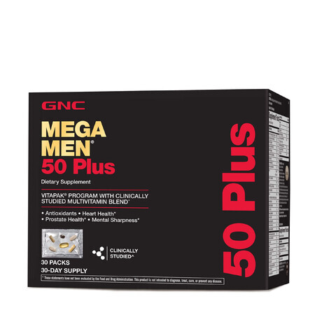 Gnc Mega Men 50 Plus Vitapak Programma, Multivitaminencomplex voor mannen 50 Plus, 30 pakjes