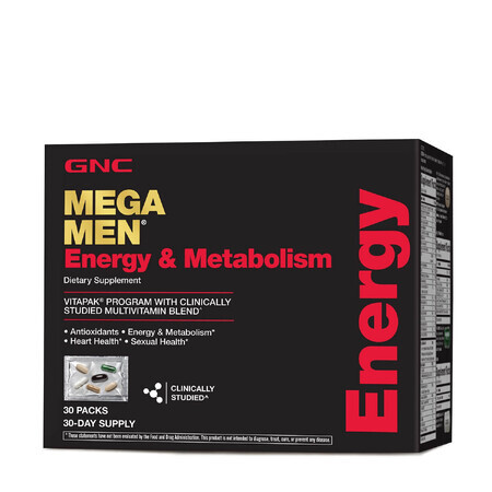 Gnc Mega Men Energie &amp; Stofwisseling Vitapak Programma, Multivitaminencomplex voor mannen, energie en stofwisseling, 30 tabletten