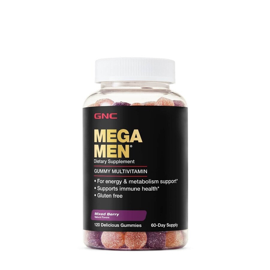 Gnc Mega Men Gummy Multivitamin, Multivitamine Jeleuri Pentru Barbati Cu Aroma Naturala De Fructe De Padure, 120 Jeleuri