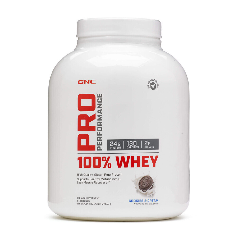 Gnc Pro Performance 100% Whey, proteine ​​del siero di latte, con biscotti e gusto crema, 2195,2 g