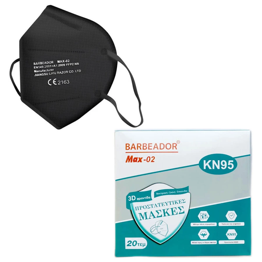 Barbeador FFP2/KN95-masker met hoge beschermingsgraad, zwart, verpakking van 20 stuks