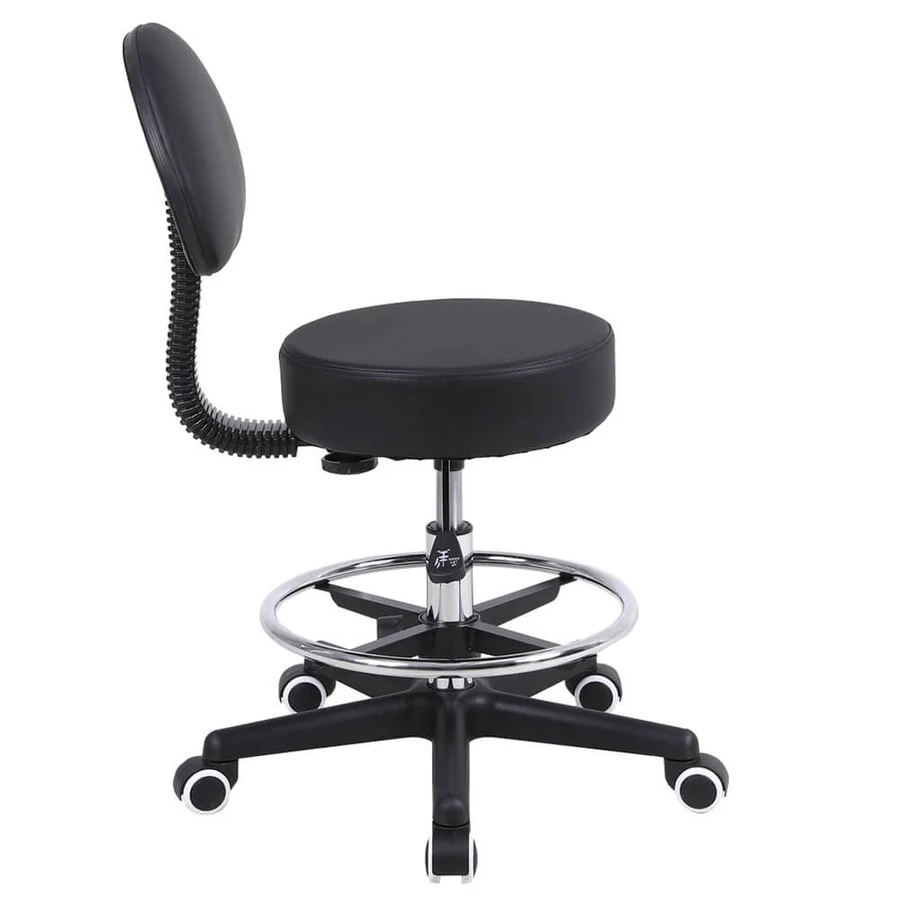 Taburete con ruedas Mobiak con respaldo regulable en altura, negro 0812311