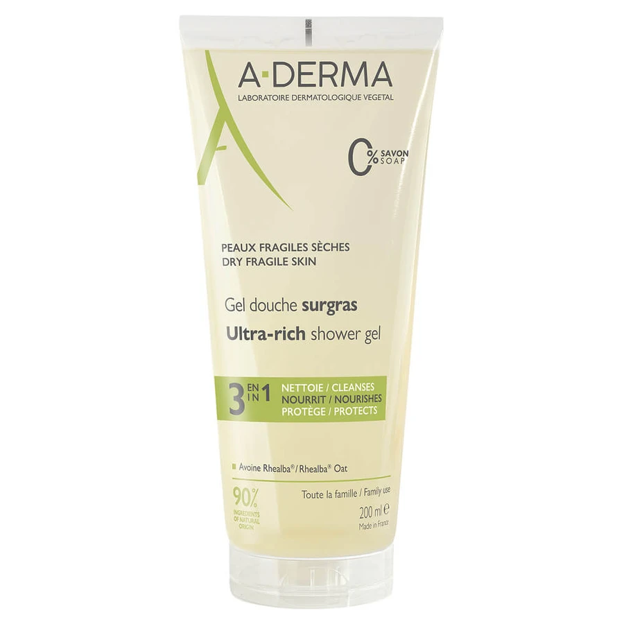 Gel de ducha ultra hidratante 3 en 1 de A-Derma, 200 ml