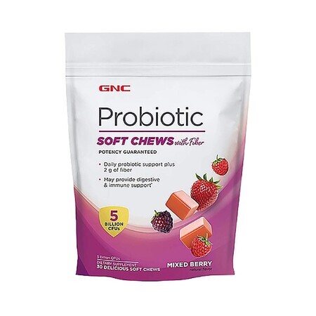 Gnc Probiotic Soft Chews With Fiber, Probiotice Caramele Cu Fibre, Cu Aroma De Fructe, 30 Caramele