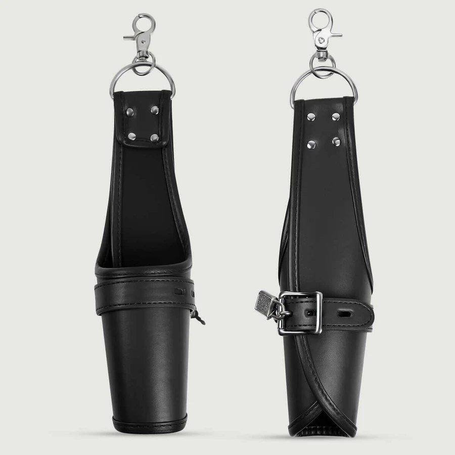 Esposas de cuero con anilla para colgar y candado - Negro