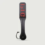 Domme Series Leather Paddle with Pig Cutout and Red Backing - Black
