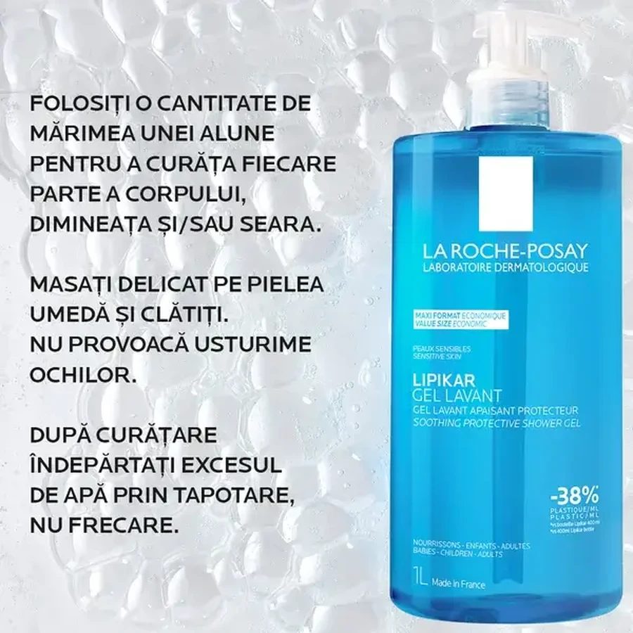 Lipikar Cleansing Gel, 2x1 L, for sensitive skin, La Roche-Posay