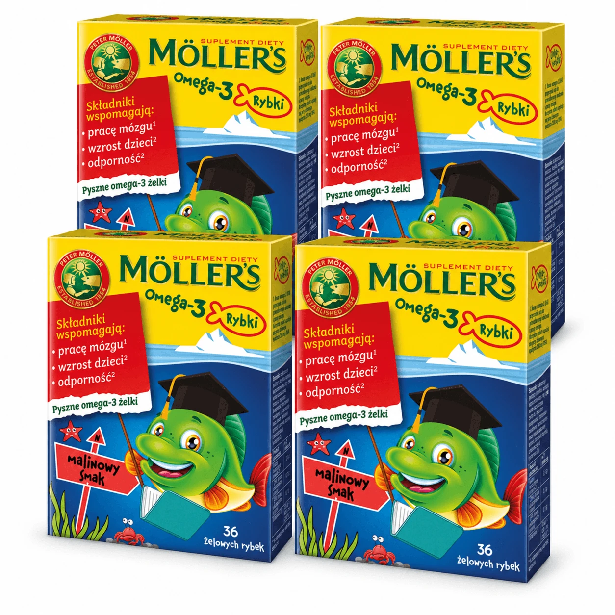 Omega-3-visgummies met frambozensmaak, 4 verpakkingen van 36 gummies, Möller’s