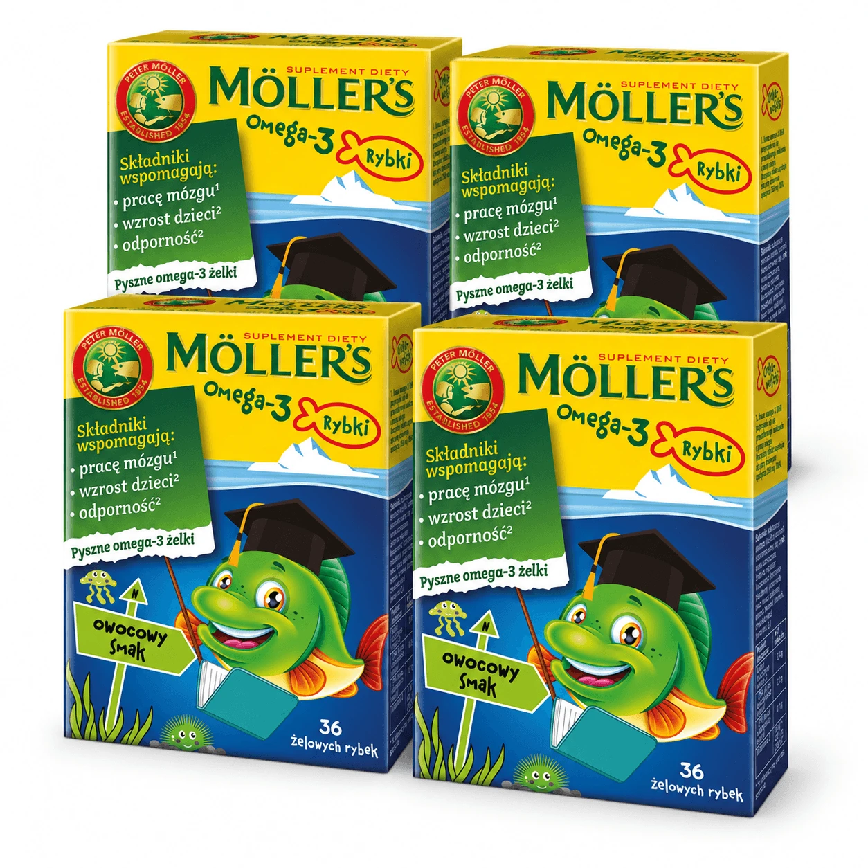 Omega-3-gummivissen met appelsmaak, 4 x 36 stuks, Möller's